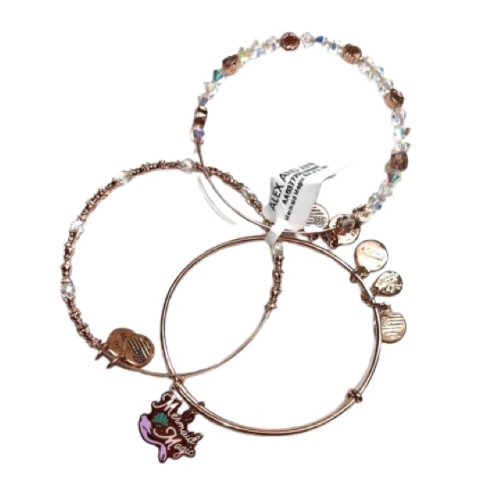 Alex and Ani Mermaid Magic Charm‎ Bangles Set of 3 Bracelets Shiny Rose Gold New